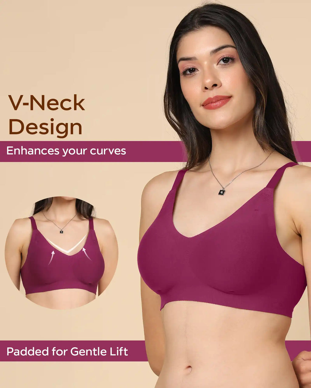 Swanz  Bonded Breathable Cotton Padded Full-Coverage Bra (SB-938-Wine)