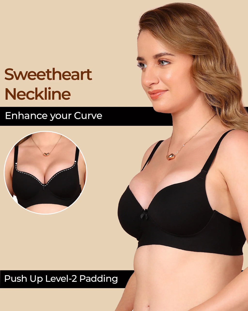Swanz  Bonded Breathable Cotton Push-Up 3/4-Coverage Maximiser Bra (Level 2 Padding) (SB-97015)