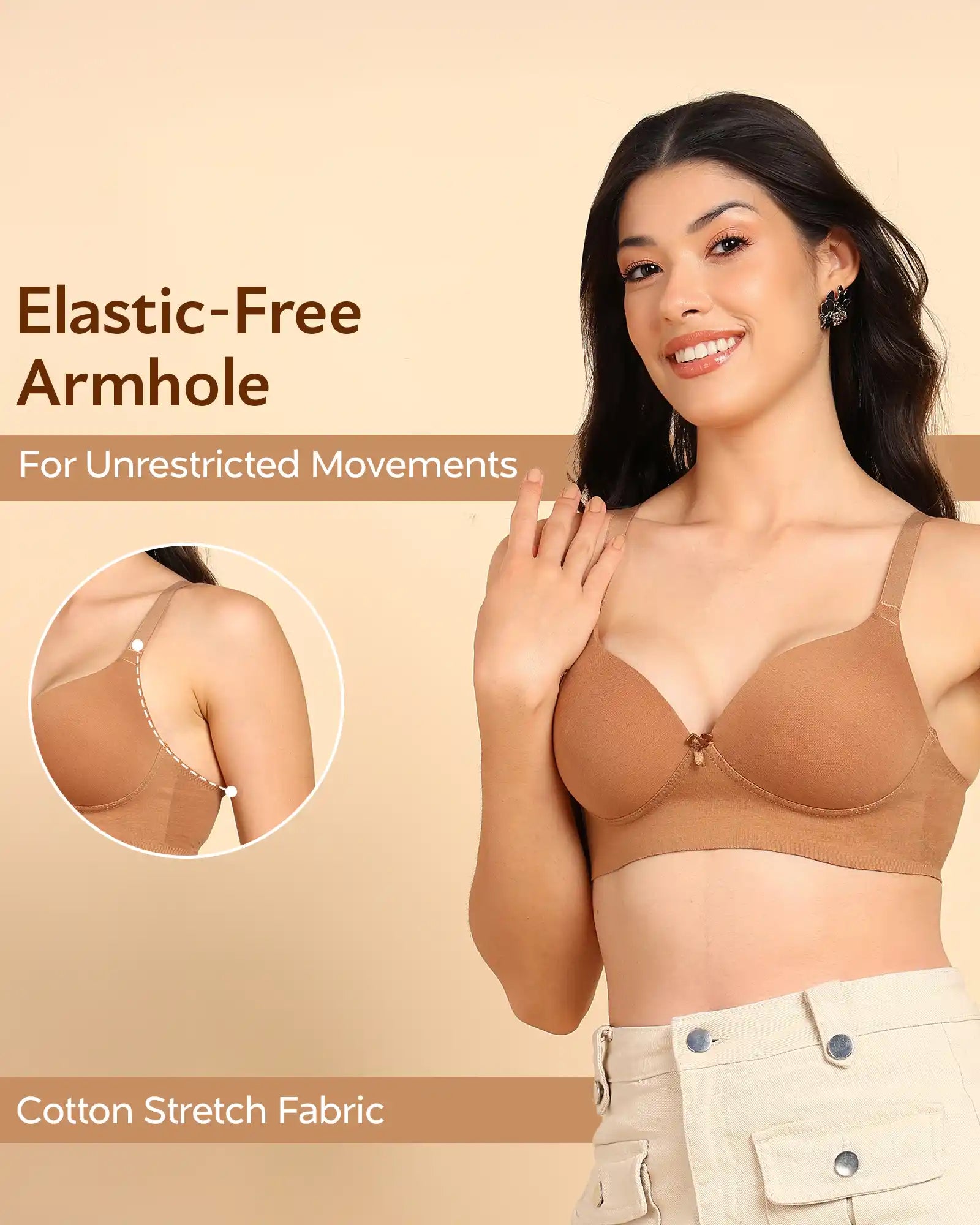 Swanz  Bonded Breathable Cotton Push-Up 3/4-Coverage Bra (Level 3 Padding) (SB-93510)