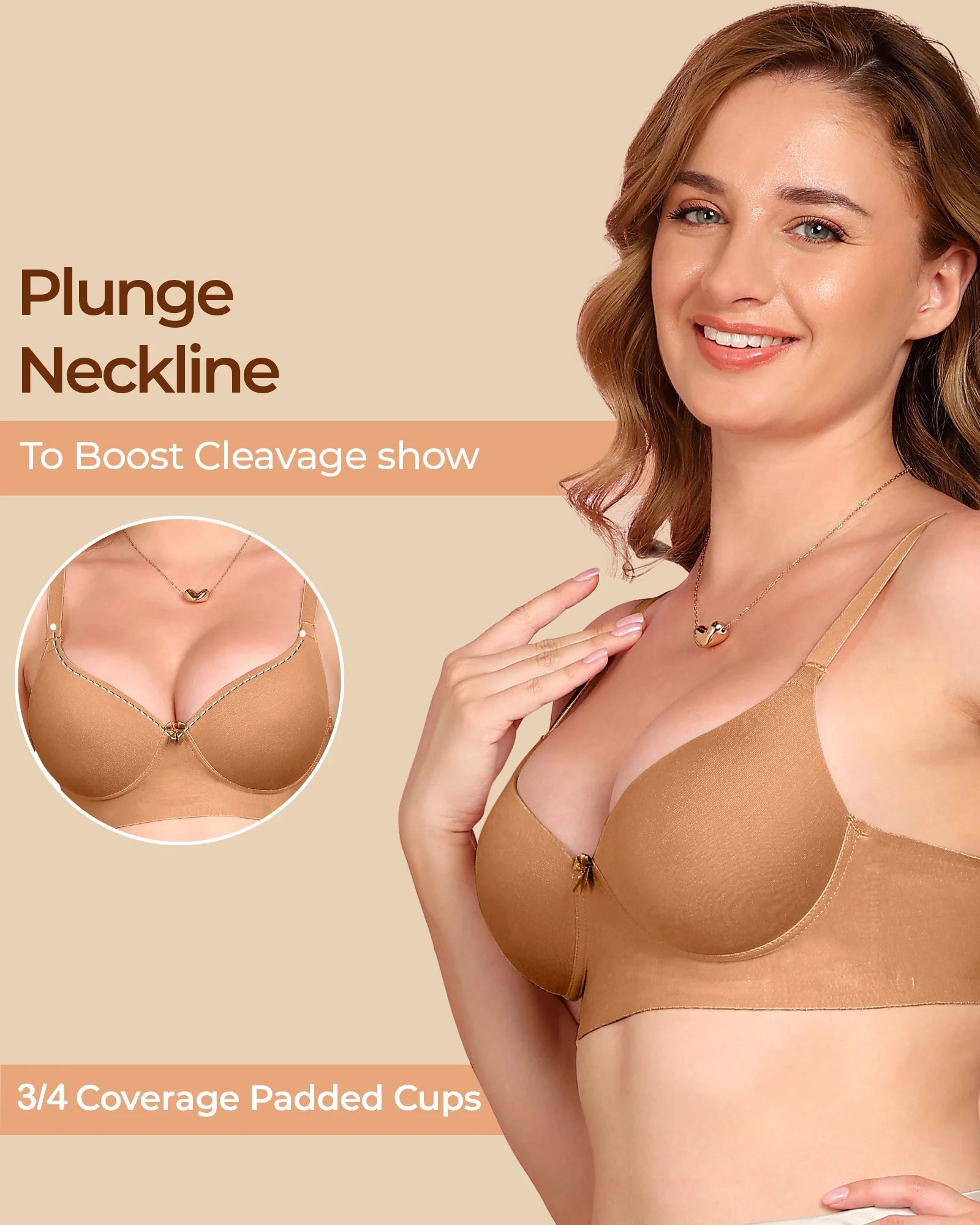 Swanz  Bonded Breathable Cotton Push-Up 3/4-Coverage Bra (Level 3 Padding) (SB-93510)