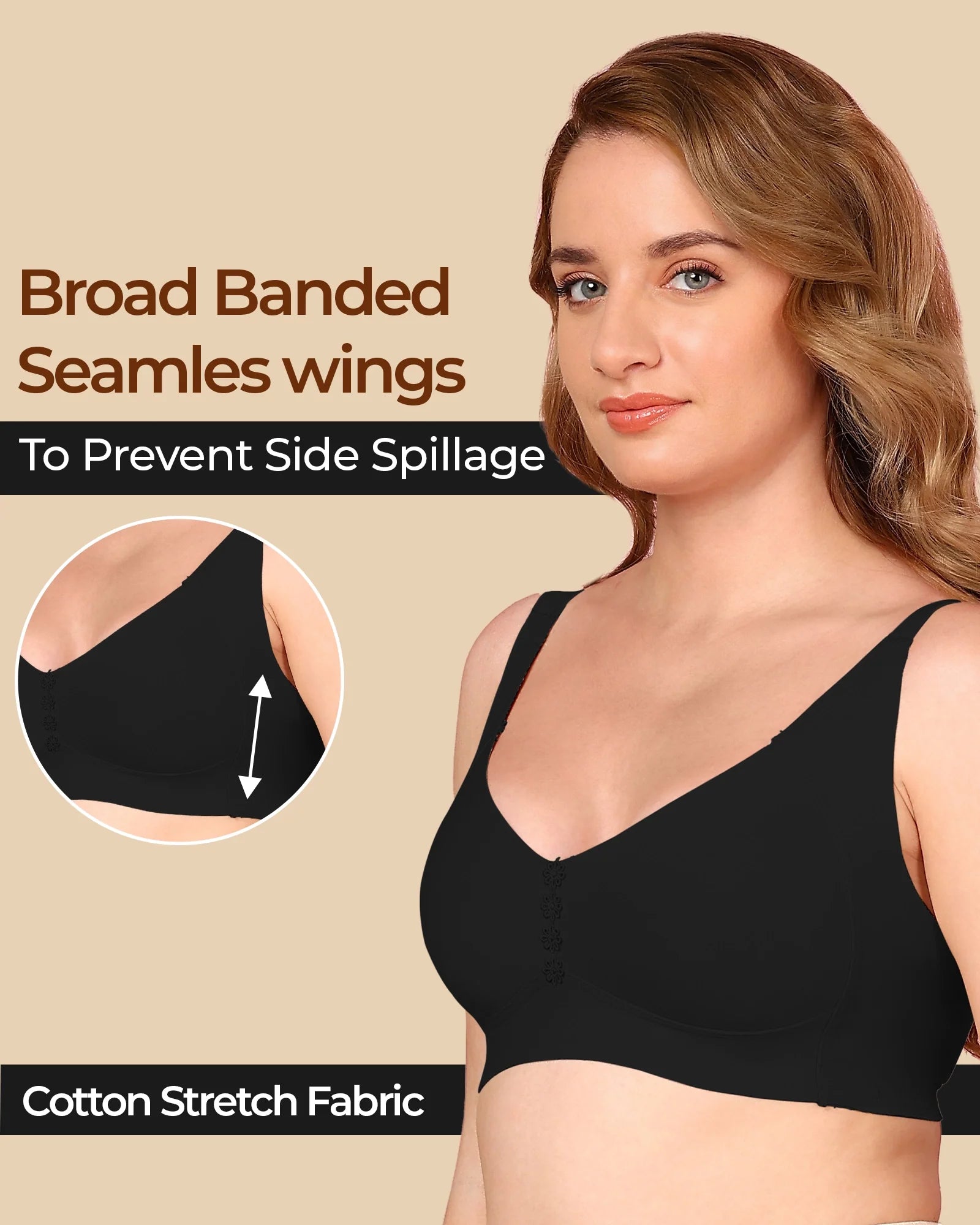 Swanz  Bonded Breathable Cotton Plus-Size Non-Padded M-Frame Minimiser with Hidden Concealer (SB-9303)