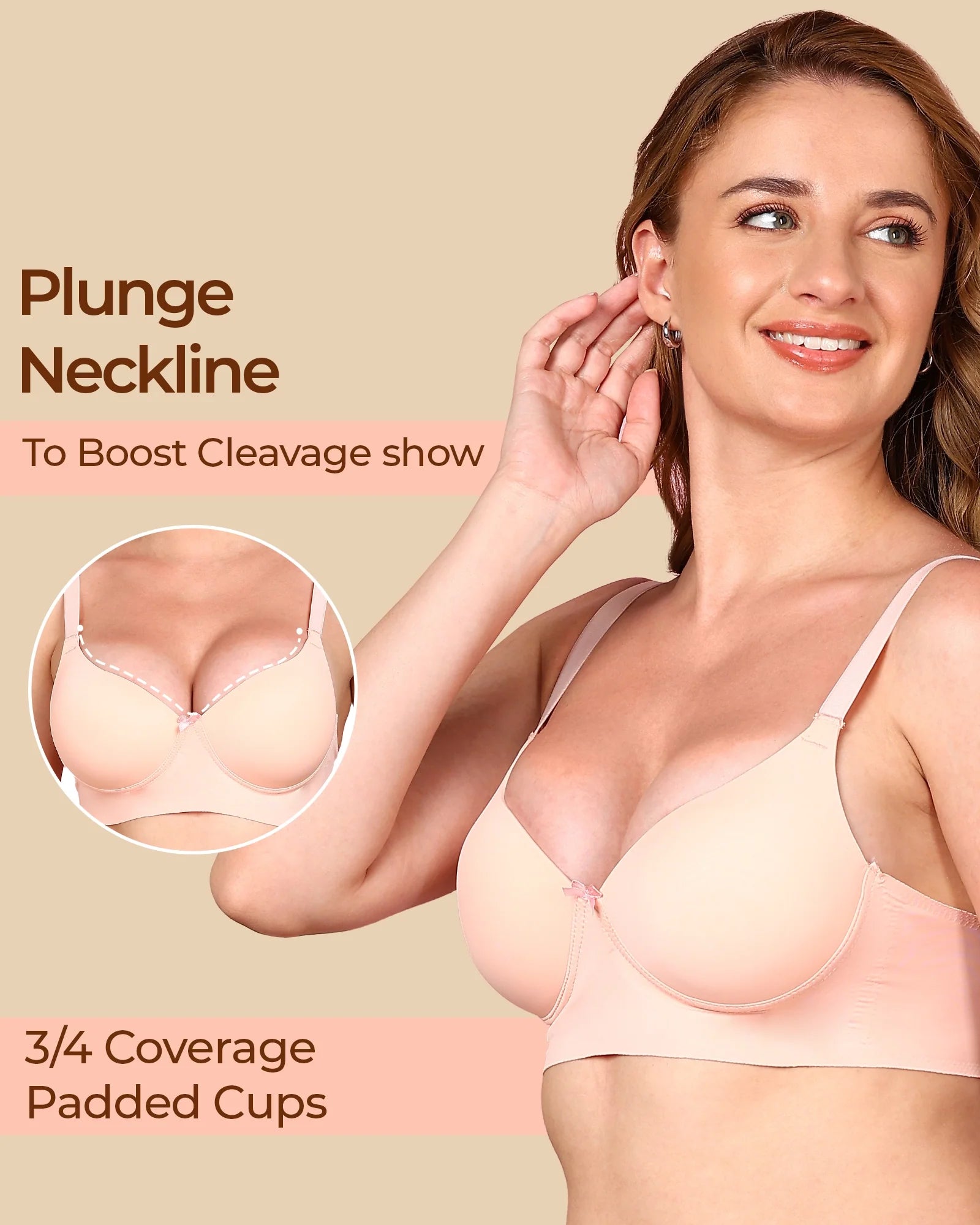 Swanz  Bonded Polyamide Push-Up 3/4 Coverage Bra (Level 3 Padding) (SB-95301)