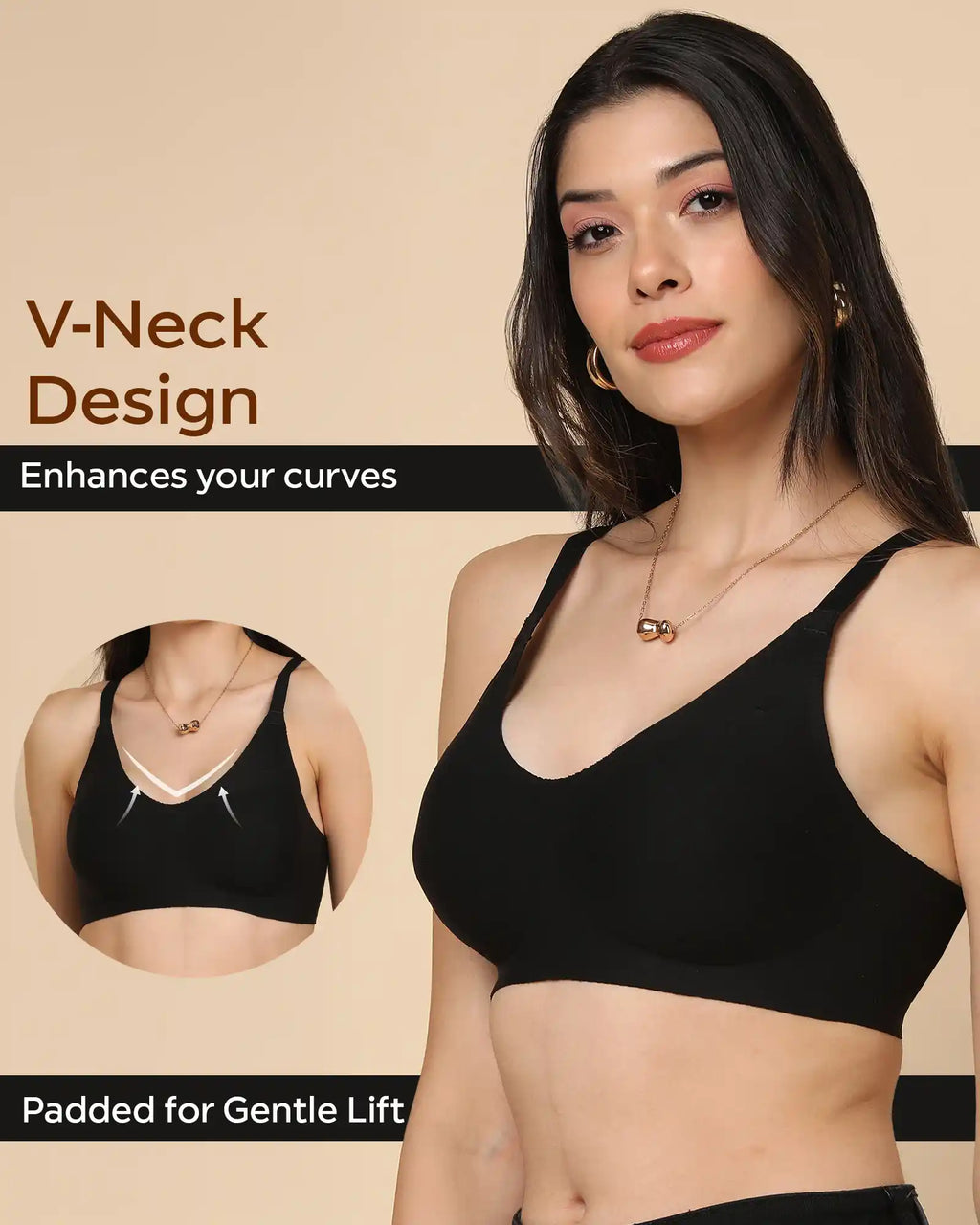 Swanz  Bonded Breathable Cotton Padded Full-Coverage Bra (SB-938-Black)
