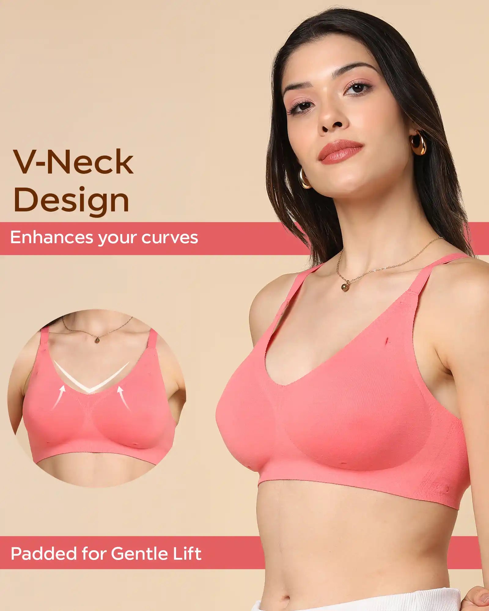 Swanz  Bonded Breathable Cotton Padded Full-Coverage Bra (SB-938-Coral)