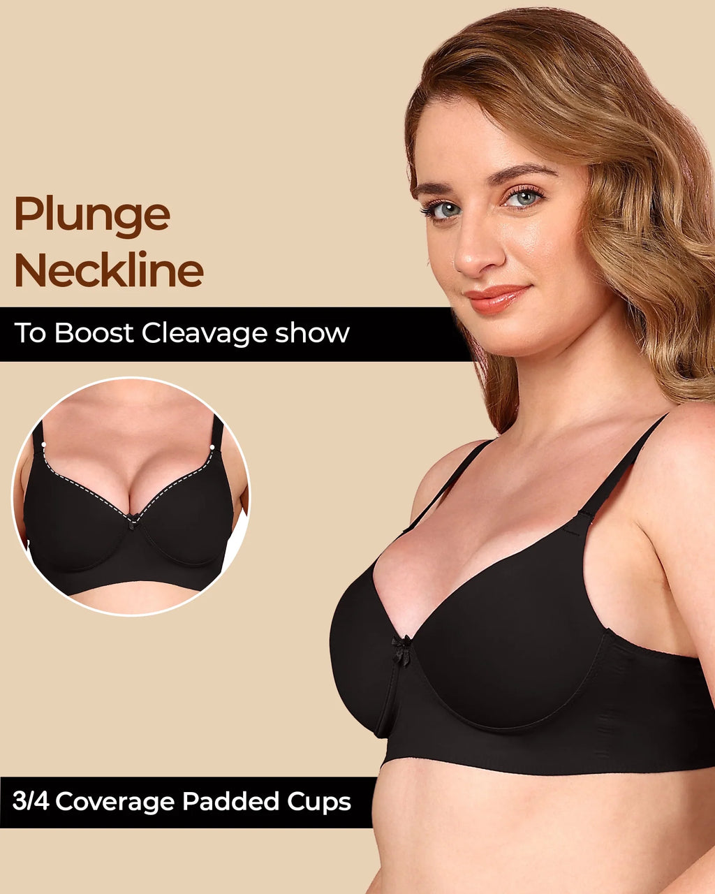 Swanz  Bonded Breathable Cotton Push-Up 3/4-Coverage Bra (Level 3 Padding) (SB-93510)
