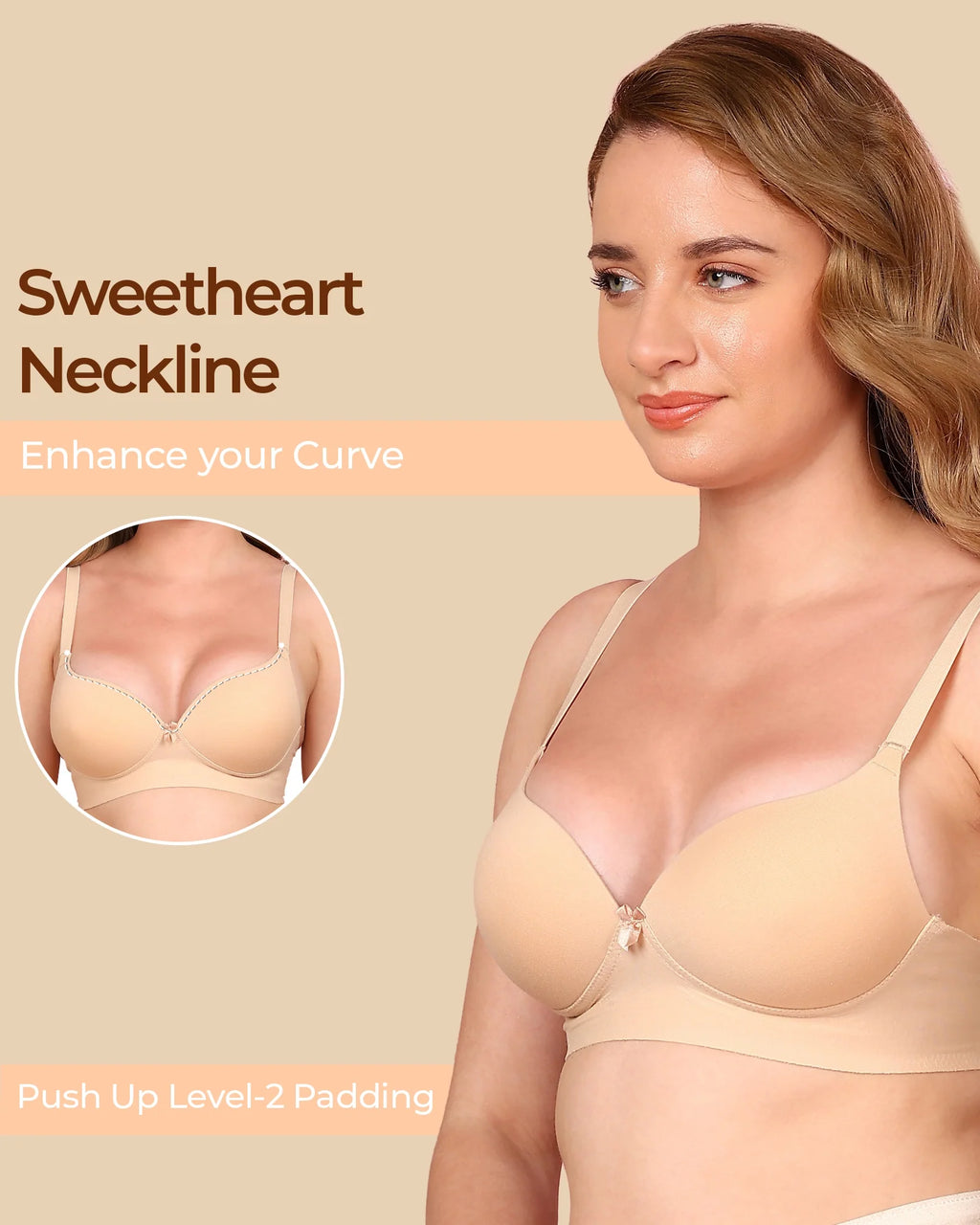 Swanz  Bonded Breathable Cotton Push-Up 3/4-Coverage Maximiser Bra (Level 2 Padding) (SB-97015)