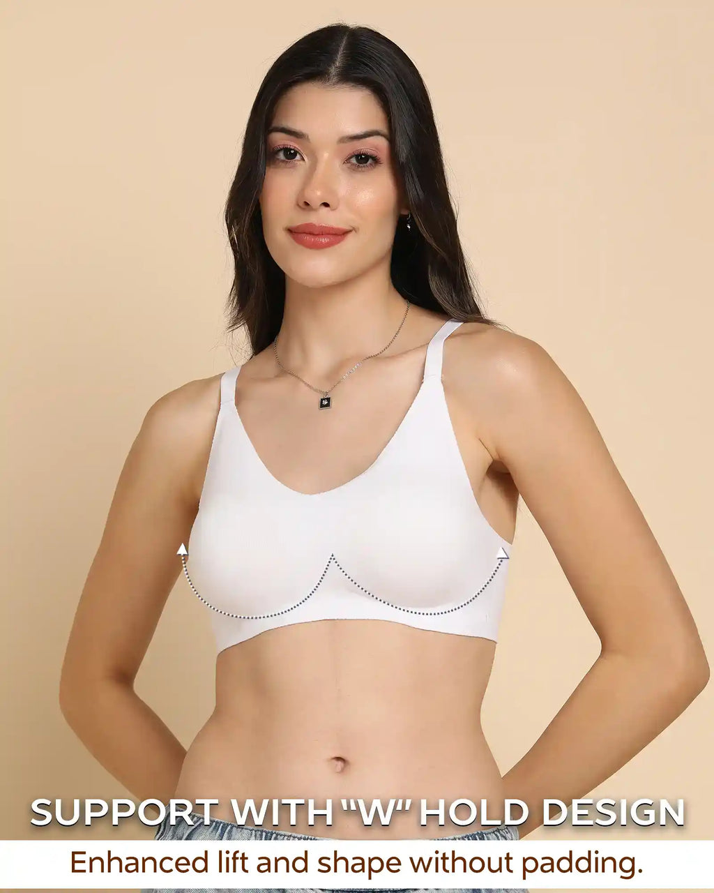 Swanz  Bonded Breathable Cotton Non-Padded Full-Coverage Bra with Hidden Concealer (SB-935-White)