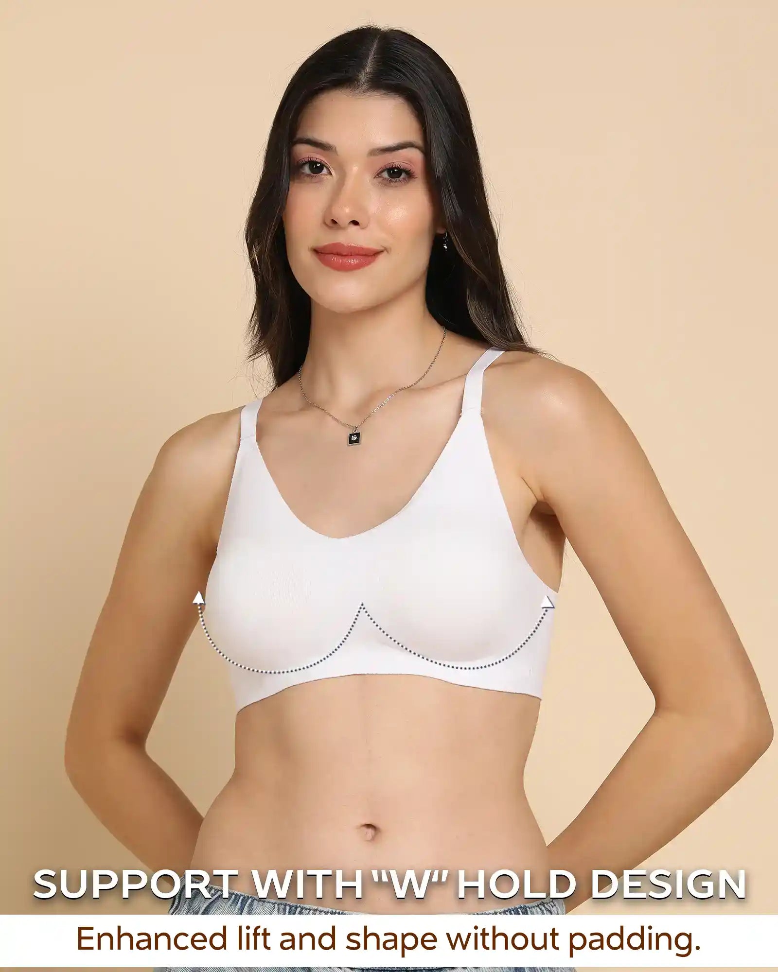 Swanz  Bonded Breathable Cotton Non-Padded Full-Coverage Bra with Hidden Concealer (SB-935-White)