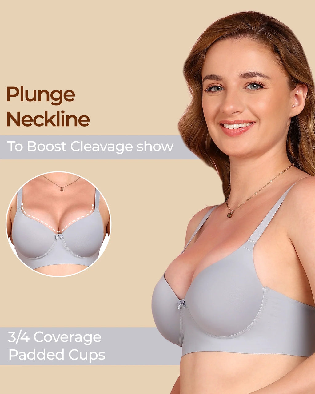 Swanz  Bonded Polyamide Push-Up 3/4 Coverage Bra (Level 3 Padding) (SB-95301)