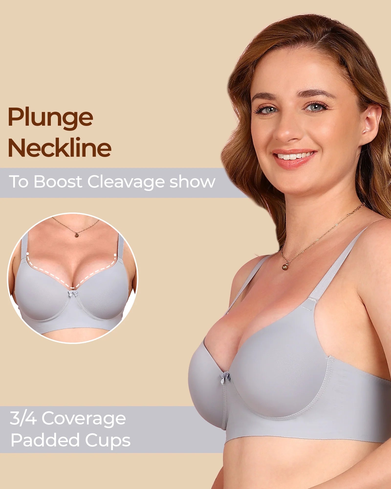 Swanz  Bonded Polyamide Push-Up 3/4 Coverage Bra (Level 3 Padding) (SB-95301)