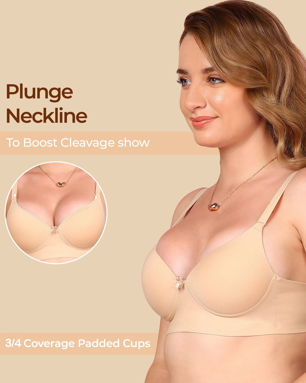 Swanz  Bonded Breathable Cotton Push-Up 3/4-Coverage Bra (Level 3 Padding) (SB-93510)