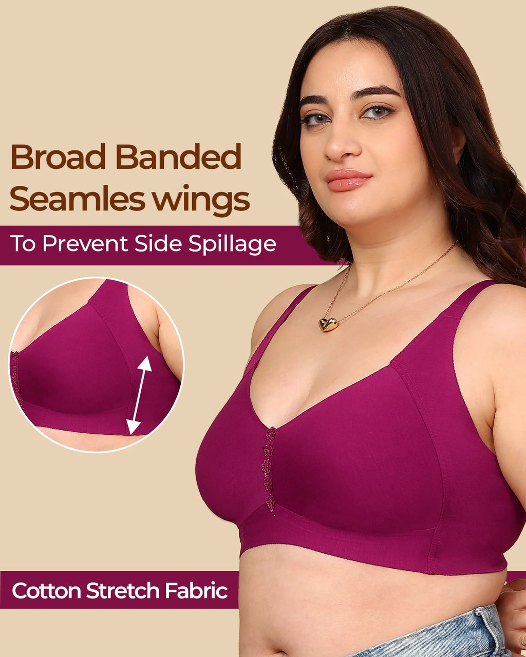 Swanz  Bonded Breathable Cotton Plus-Size Non-Padded M-Frame Minimiser with Hidden Concealer (SB-9303)