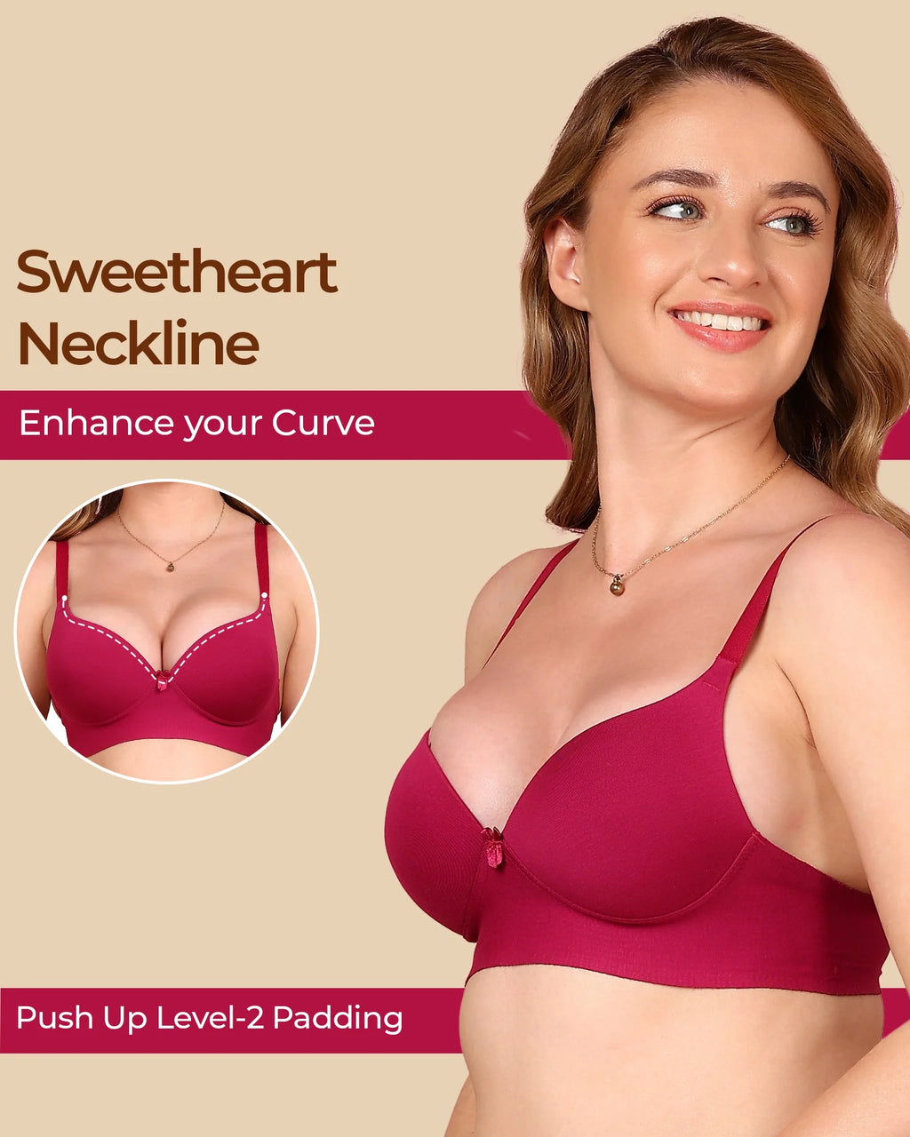 Swanz  Bonded Breathable Cotton Push-Up 3/4-Coverage Maximiser Bra (Level 2 Padding) (SB-97015)