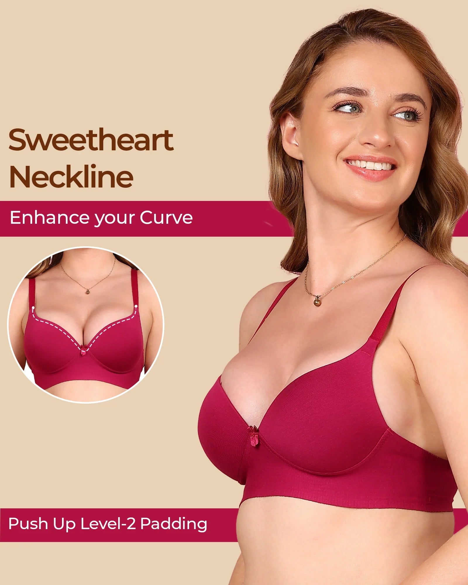 Swanz  Bonded Breathable Cotton Push-Up 3/4-Coverage Maximiser Bra (Level 2 Padding) (SB-97015)