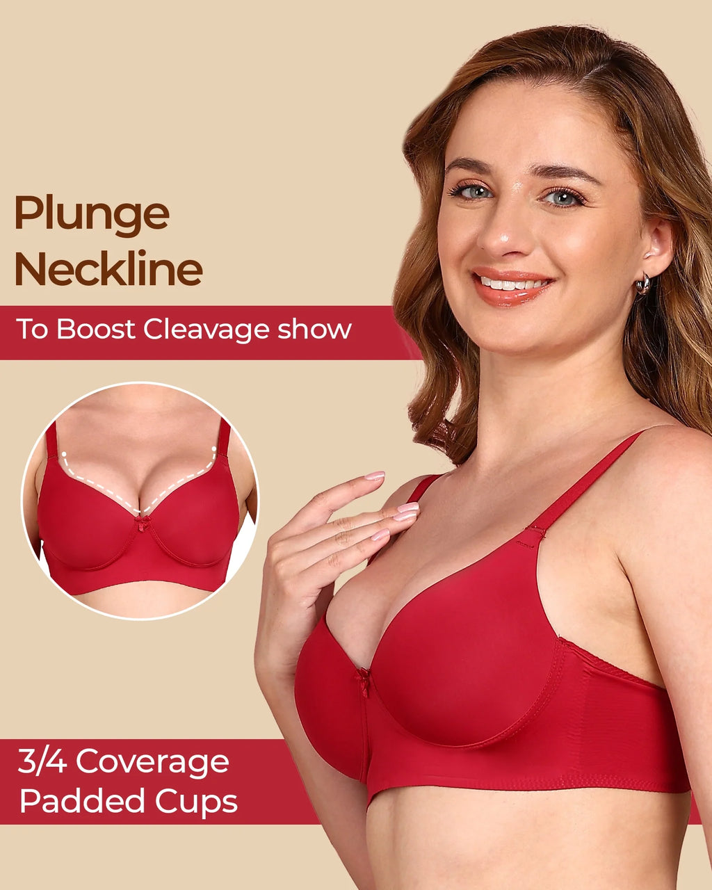 Swanz  Bonded Polyamide Push-Up 3/4 Coverage Bra (Level 3 Padding) (SB-95301)