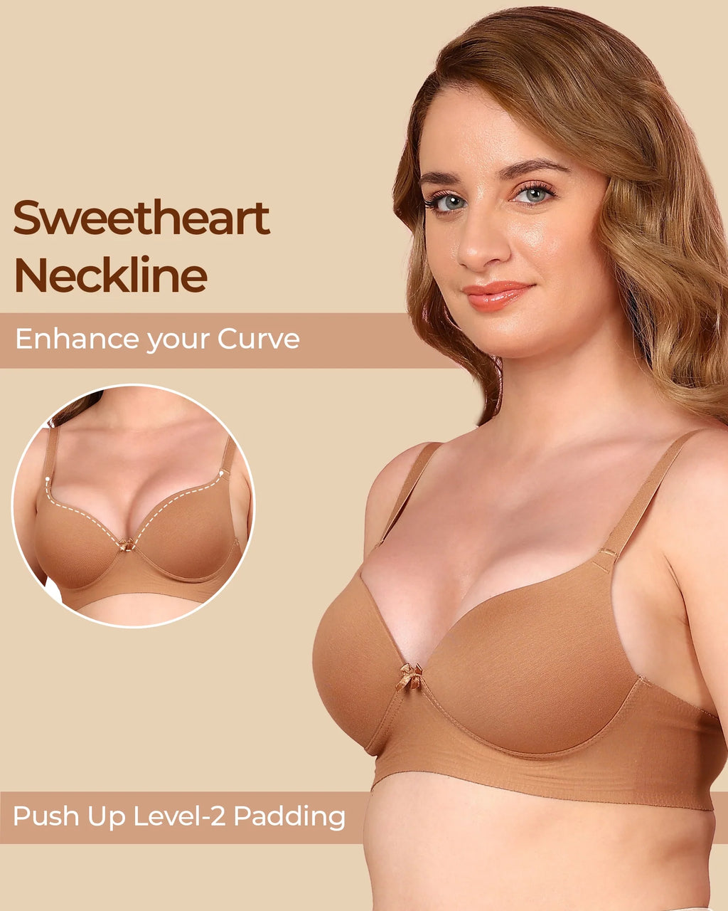 Swanz  Bonded Breathable Cotton Push-Up 3/4-Coverage Maximiser Bra (Level 2 Padding) (SB-97015)