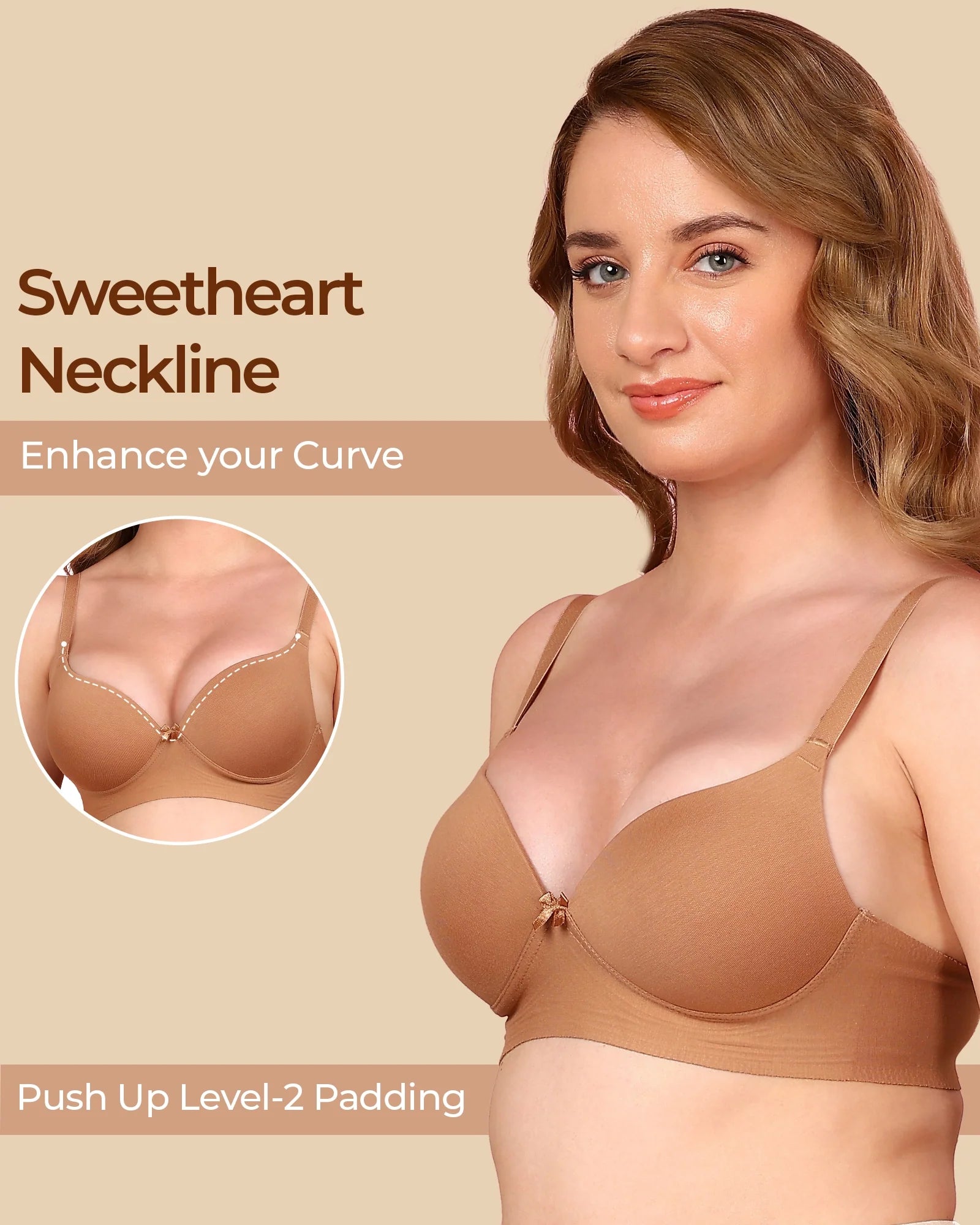 Swanz  Bonded Breathable Cotton Push-Up 3/4-Coverage Maximiser Bra (Level 2 Padding) (SB-97015)