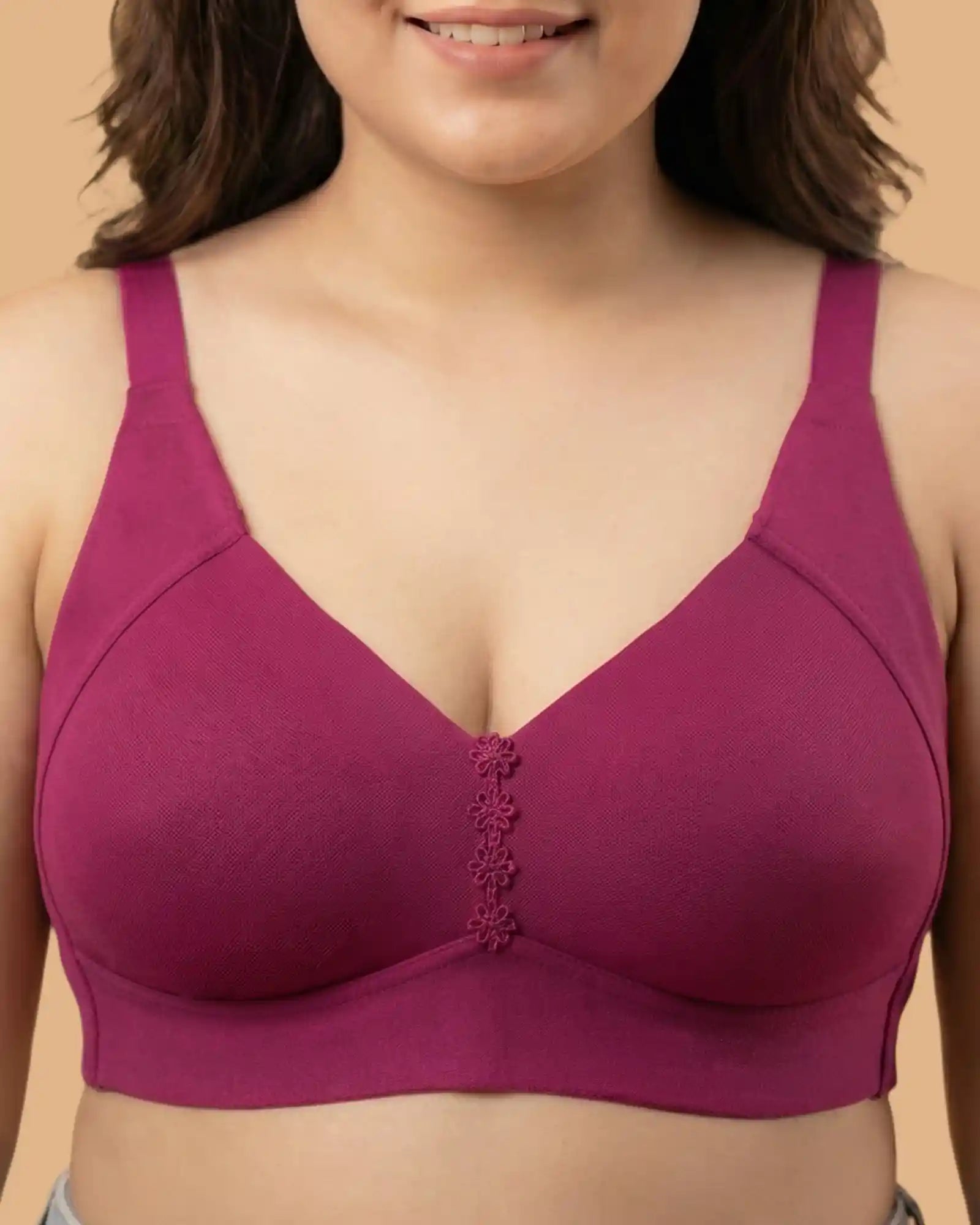 Cotton Non-Padded Plus-Size M-Frame Minimiser Bonded Bra (SB-9303)(Wine)