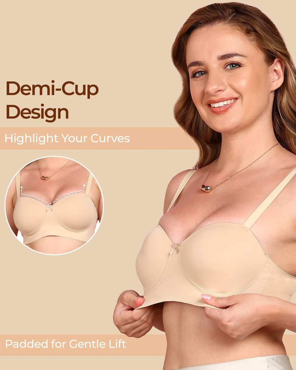 Swanz  Bonded Demi-Cup Padded Cotton Spandex Bra (SB-91012)