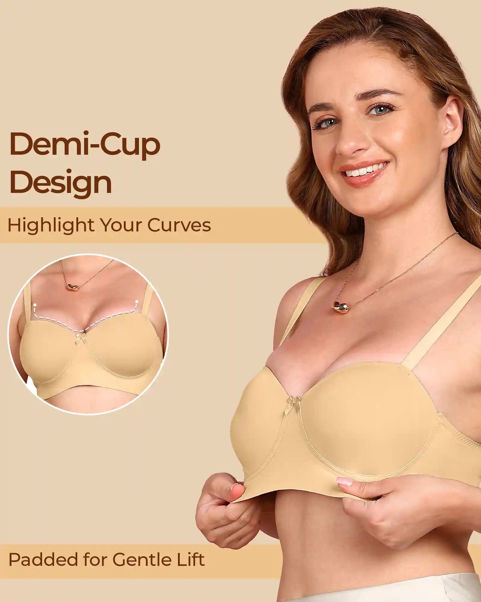 Swanz  Bonded Demi-Cup Padded Cotton Spandex Bra (SB-91012)