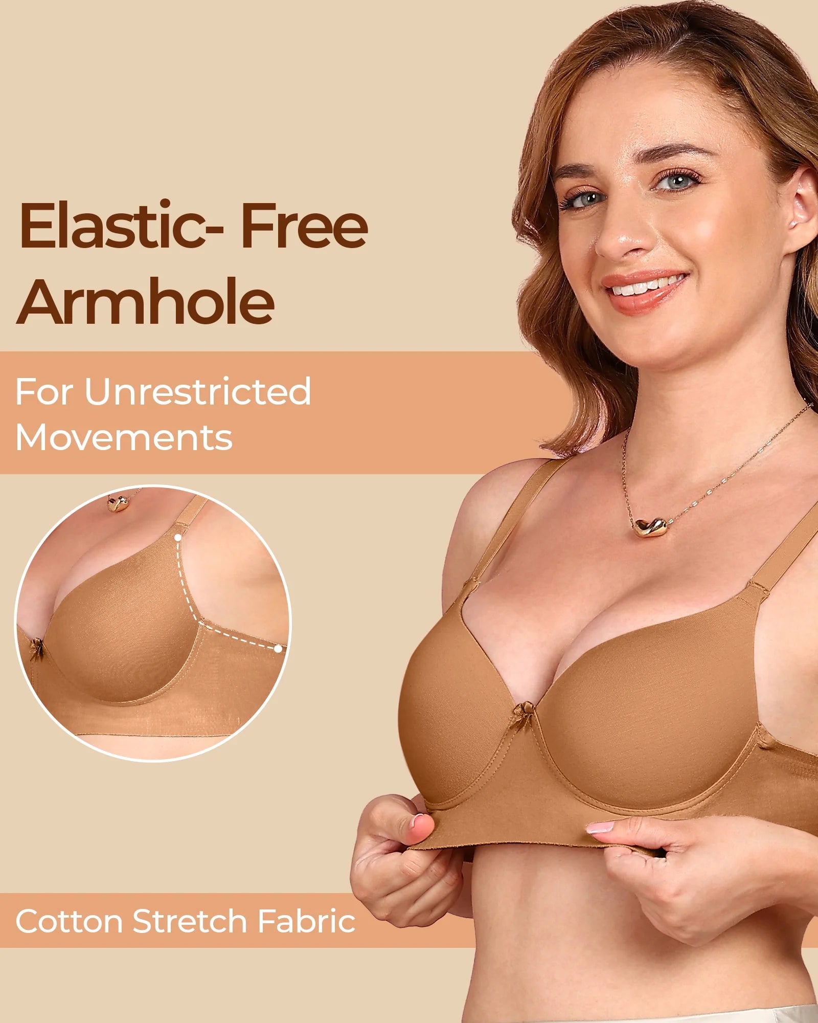 Swanz  Bonded Breathable Cotton Push-Up 3/4-Coverage Bra (Level 3 Padding) (SB-93510)