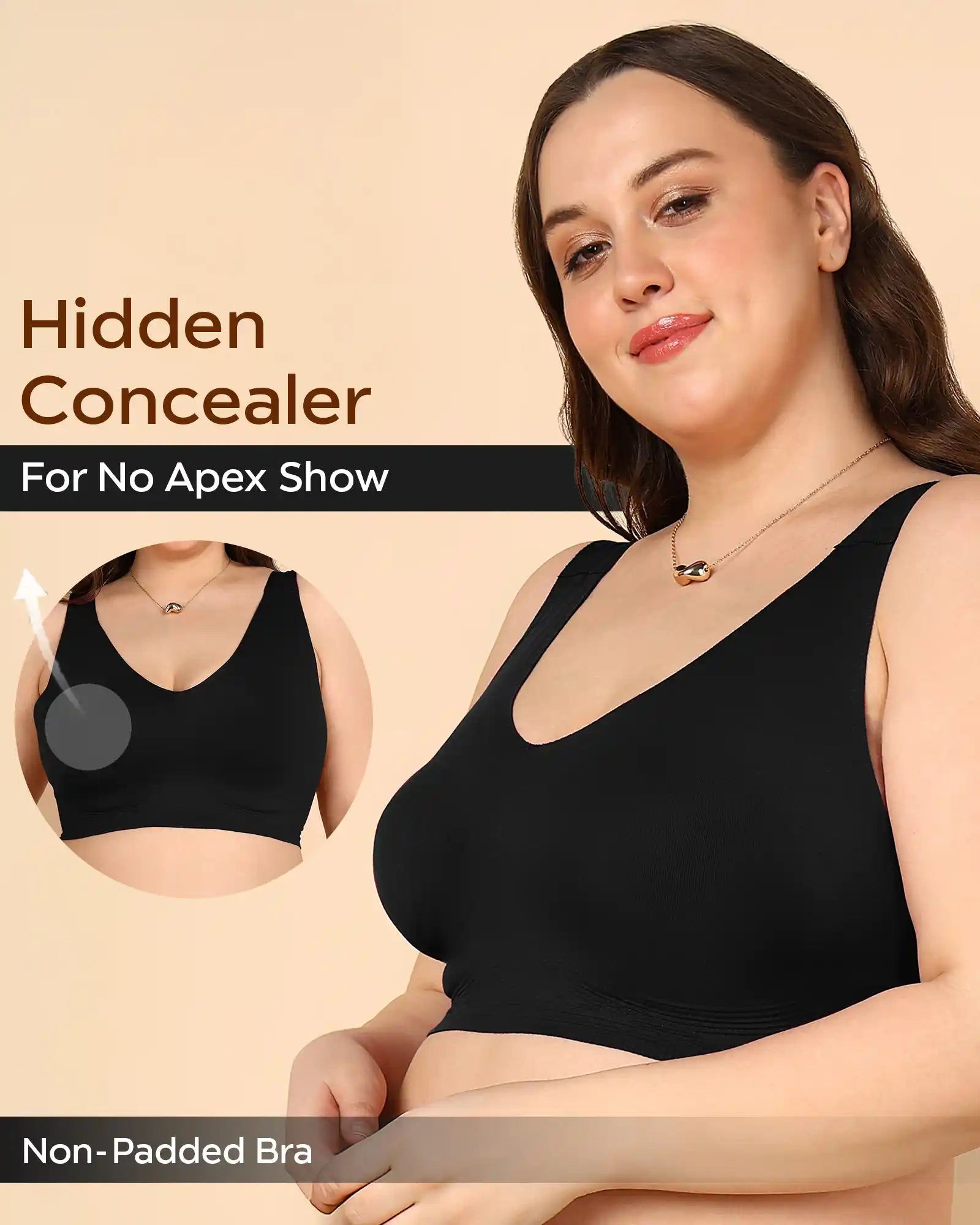 Swanz  Bonded Breathable Cotton Non-Padded Full-Coverage Bra with Hidden Concealer (SB-935-Black)