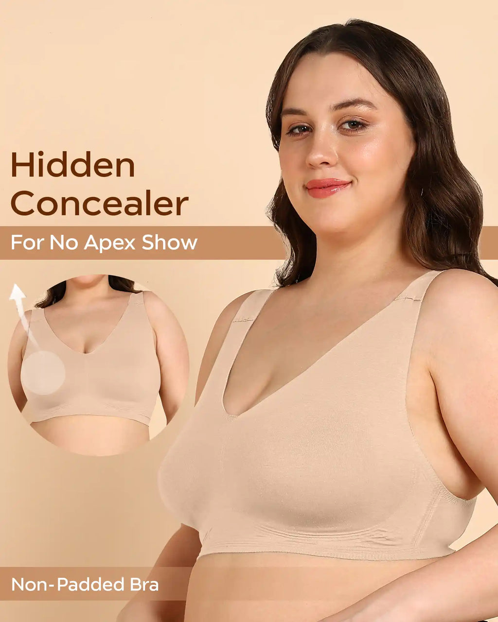 Swanz  Bonded Breathable Cotton Non-Padded Full-Coverage Bra with Hidden Concealer (SB-935-Skin)