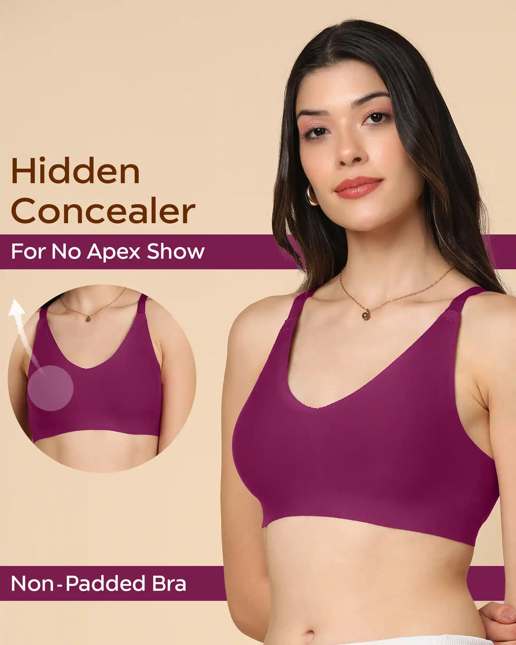 Swanz  Bonded Breathable Cotton Non-Padded Full-Coverage Bra with Hidden Concealer (SB-935-Wine)