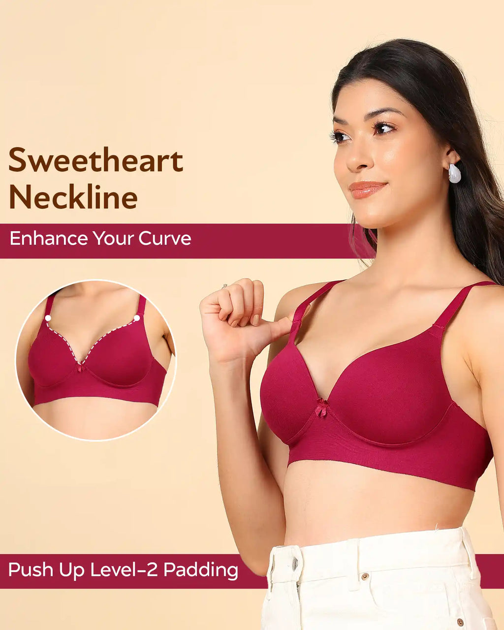Swanz  Bonded Breathable Cotton Push-Up 3/4-Coverage Maximiser Bra (Level 2 Padding) (SB-97015)