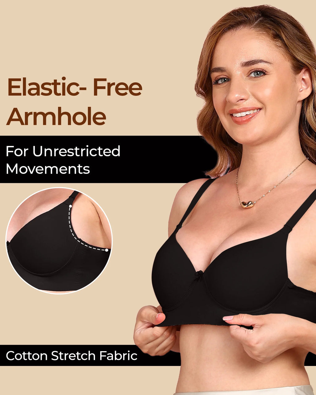 Swanz  Bonded Breathable Cotton Push-Up 3/4-Coverage Bra (Level 3 Padding) (SB-93510)