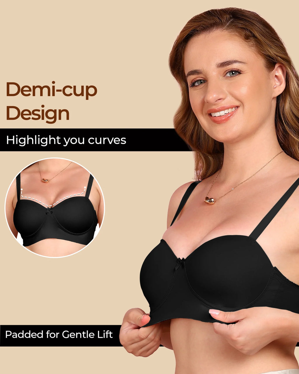 Swanz  Bonded Demi-Cup Padded Cotton Spandex Bra (SB-91012)