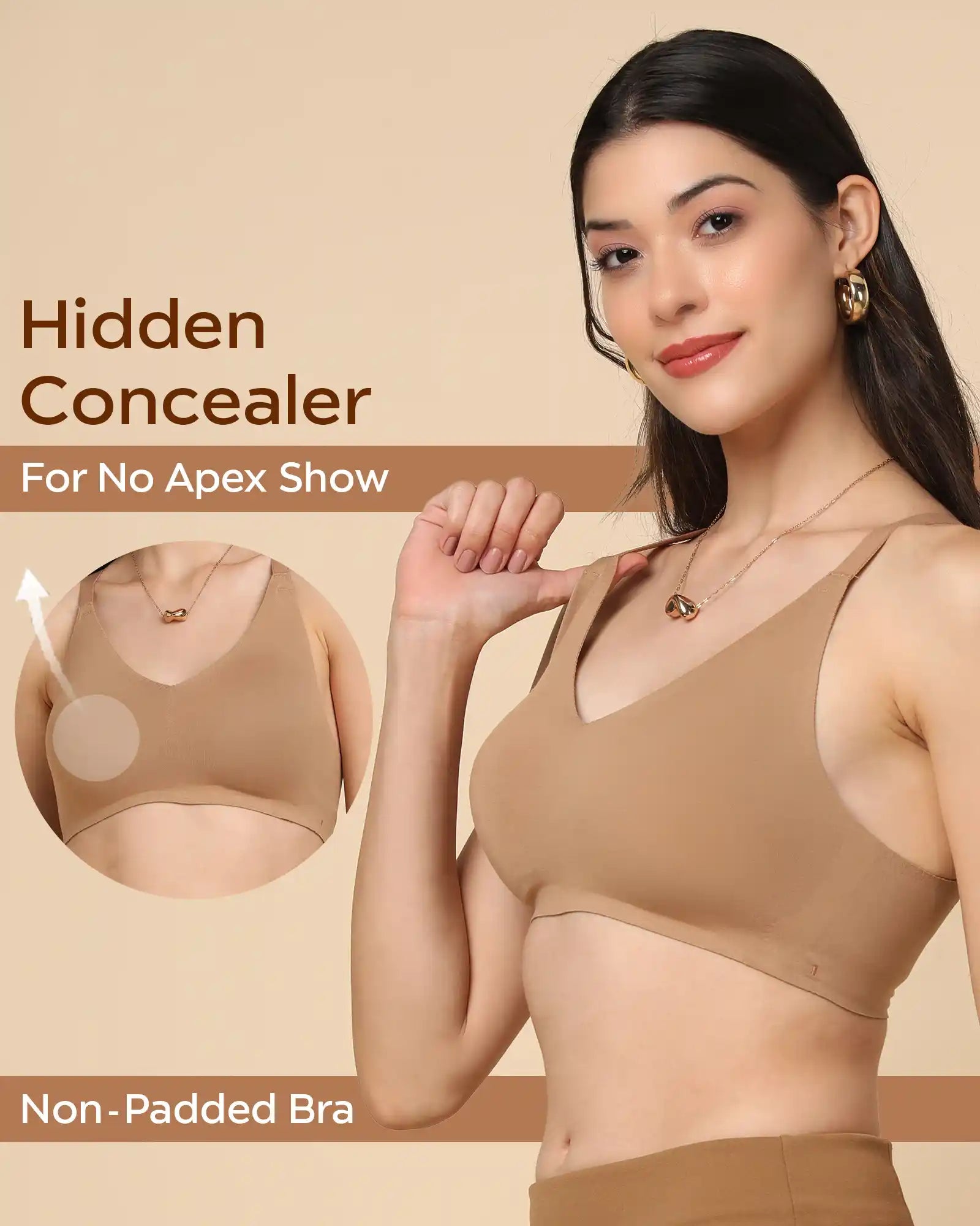 Swanz  Bonded Breathable Cotton Non-Padded Full-Coverage Bra with Hidden Concealer (SB-935-Fawn)