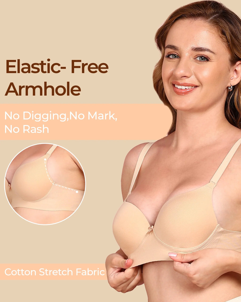 Swanz  Bonded Breathable Cotton Push-Up 3/4-Coverage Maximiser Bra (Level 2 Padding) (SB-97015)