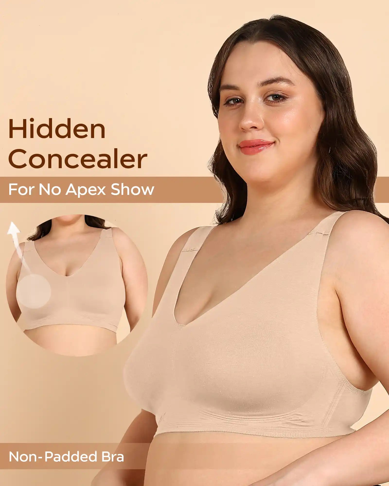 Swanz  Bonded Breathable Cotton Plus-Size Full-Coverage Bra with Hidden Concealer (SB-915-Skin)