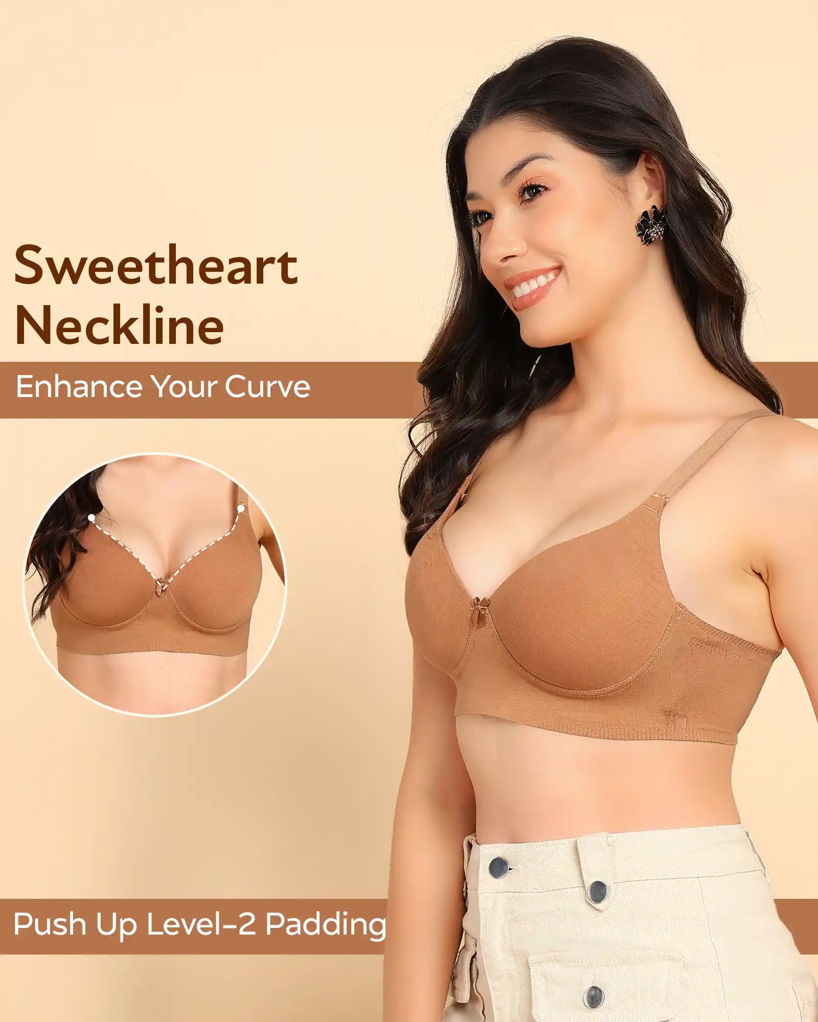 Swanz  Bonded Breathable Cotton Push-Up 3/4-Coverage Maximiser Bra (Level 2 Padding) (SB-97015)