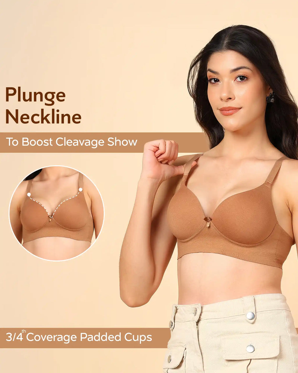 Swanz  Bonded Breathable Cotton Push-Up 3/4-Coverage Bra (Level 3 Padding) (SB-93510)