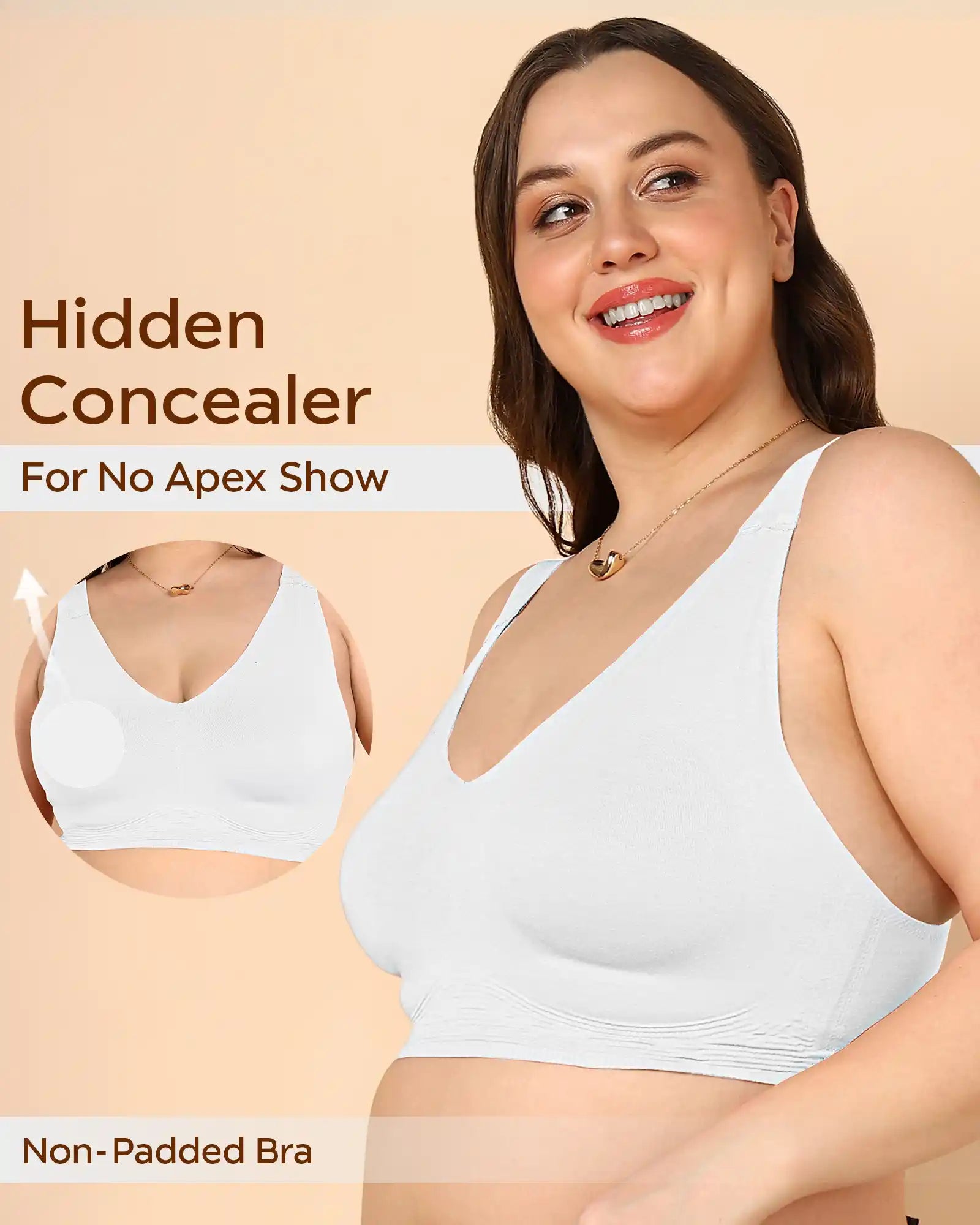Swanz  Bonded Breathable Cotton Non-Padded Full-Coverage Bra with Hidden Concealer (SB-935-White)