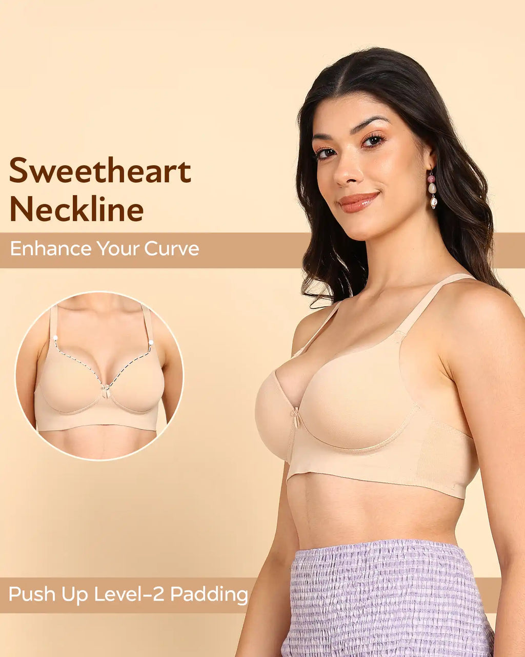 Swanz  Bonded Breathable Cotton Push-Up 3/4-Coverage Maximiser Bra (Level 2 Padding) (SB-97015)