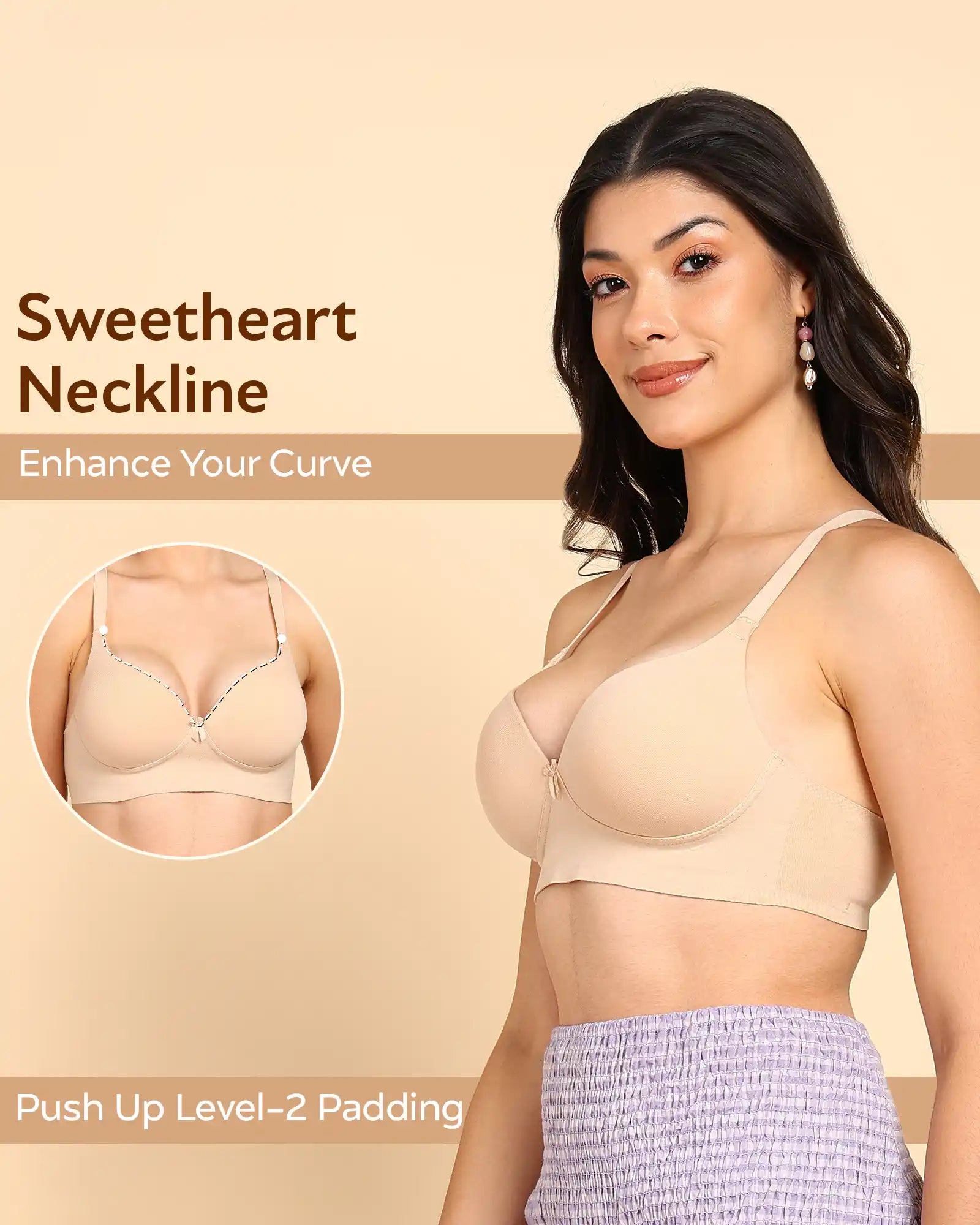 Swanz  Bonded Breathable Cotton Push-Up 3/4-Coverage Maximiser Bra (Level 2 Padding) (SB-97015)