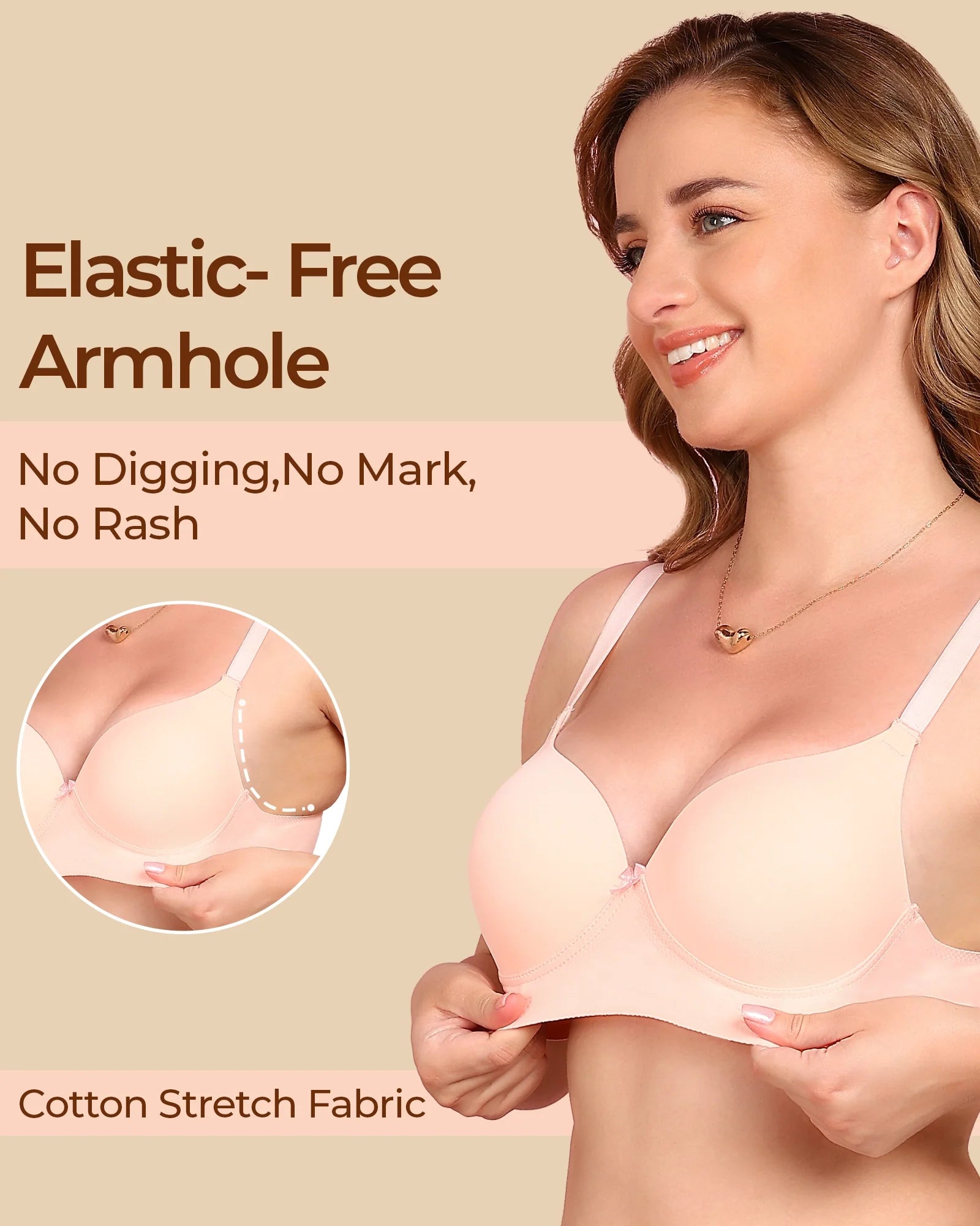 Swanz  Bonded Polyamide Push-Up 3/4 Coverage Maximiser Bra (Level 2 Padding) (SB-95107) (Peach)
