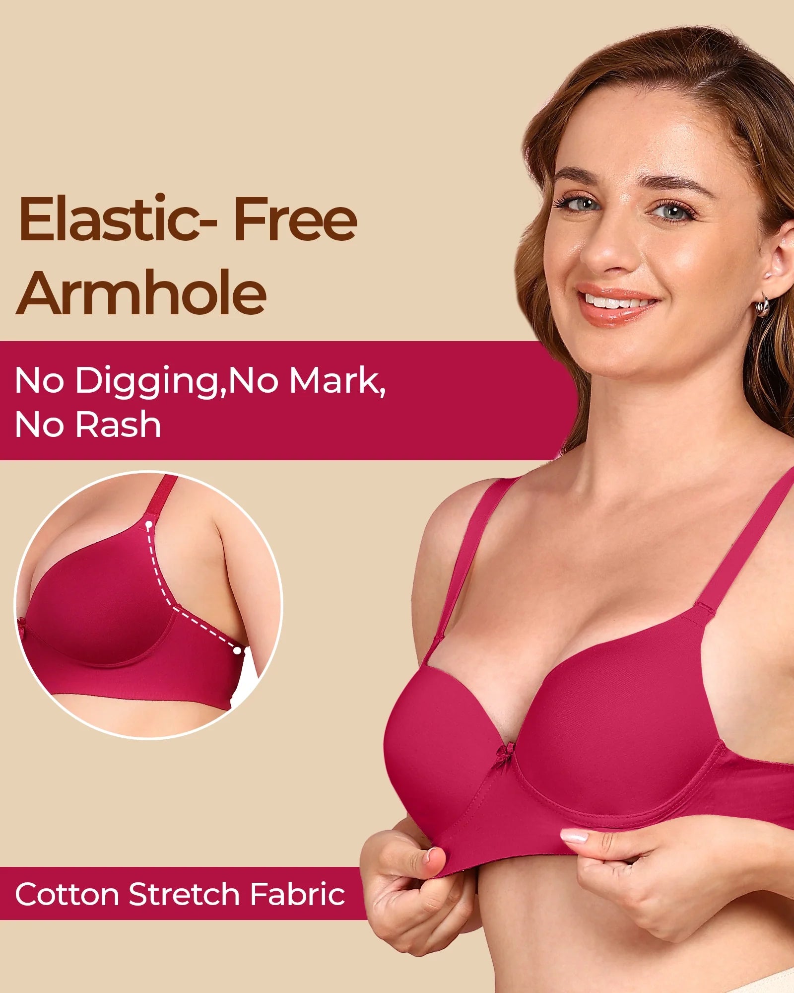 Swanz  Bonded Breathable Cotton Push-Up 3/4-Coverage Maximiser Bra (Level 2 Padding) (SB-97015)