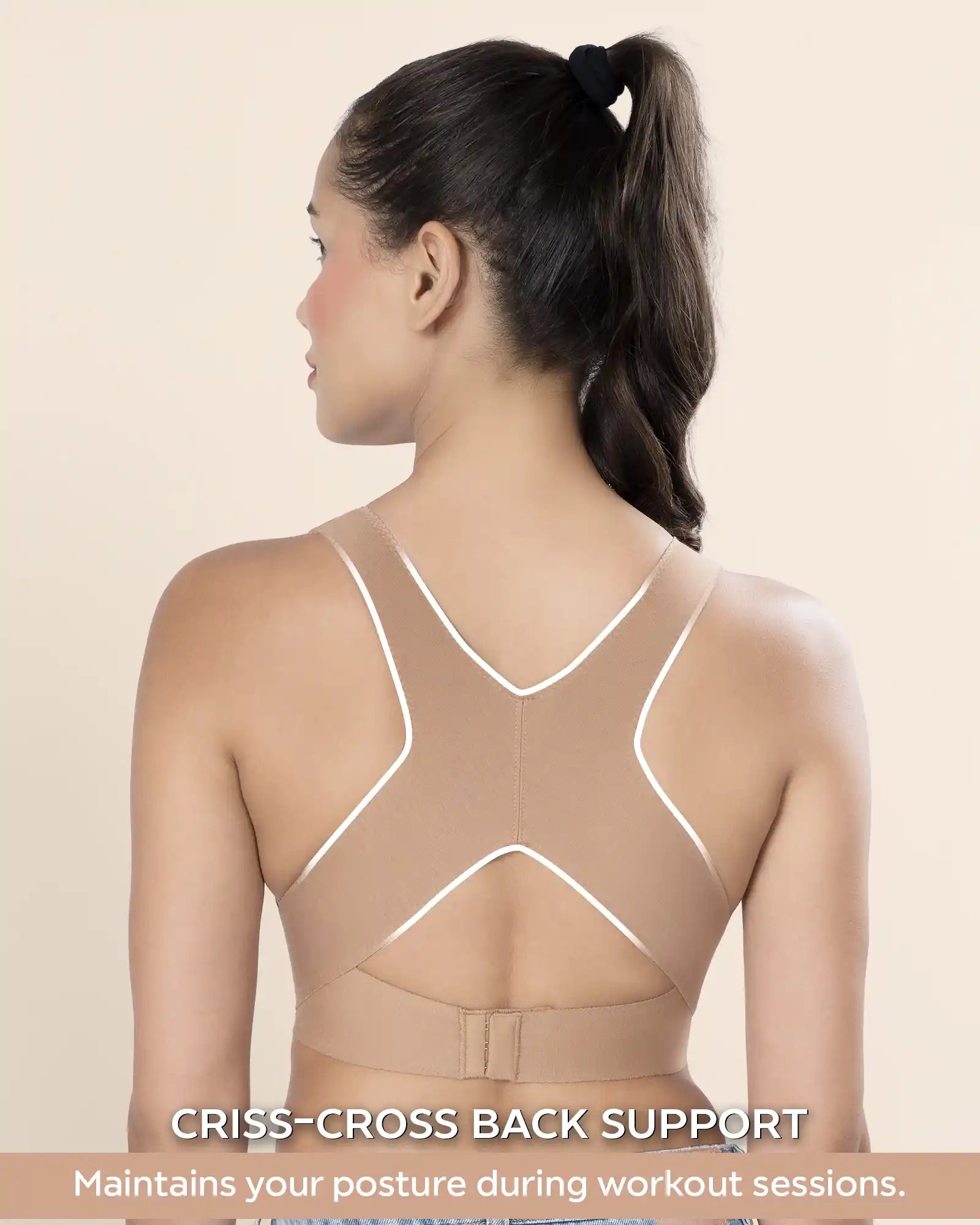 Swanz  Bonded Breathable Cotton Padded Gym Bra with Posture Support (SB-997)