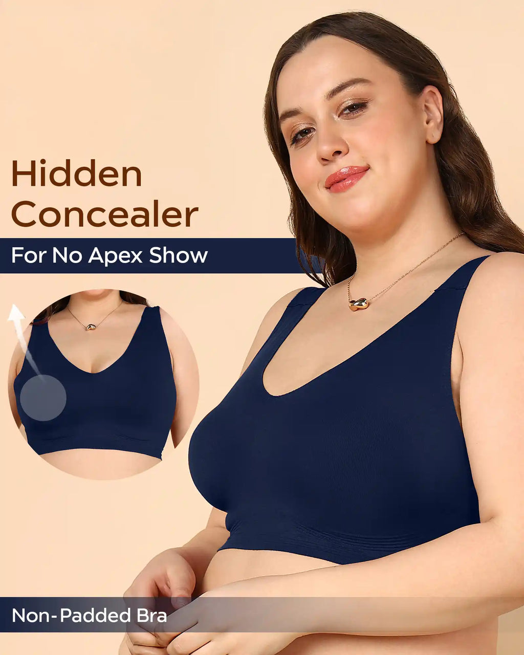 Swanz  Bonded Breathable Cotton Non-Padded Full-Coverage Bra with Hidden Concealer (SB-935-Navy)