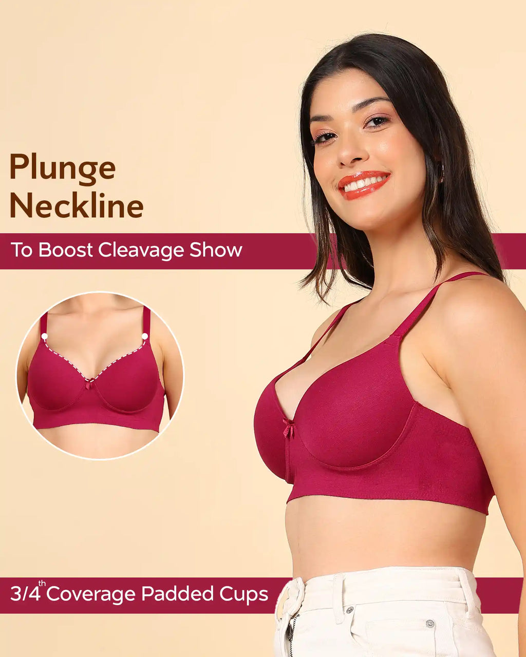 Swanz  Bonded Breathable Cotton Push-Up 3/4-Coverage Bra (Level 3 Padding) (SB-93510)