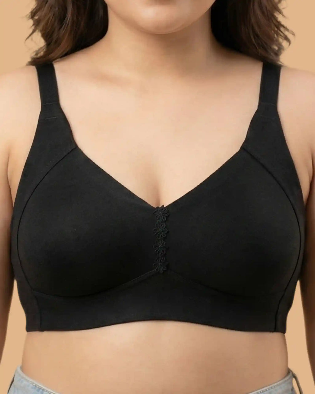 Cotton Non-Padded Plus-Size M-Frame Minimiser Bonded Bra (SB-9303)(Black)