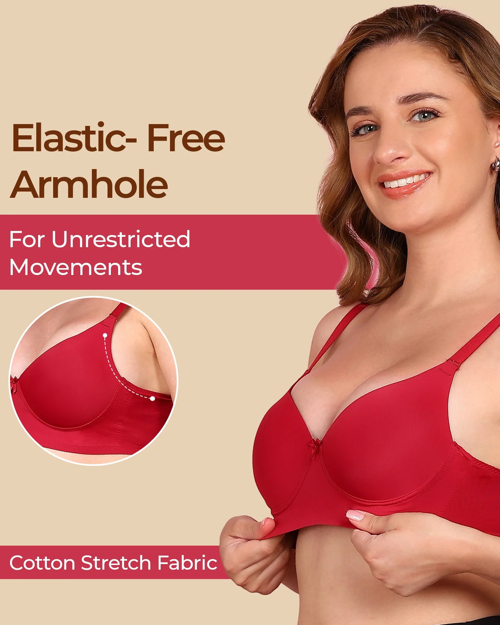 Swanz  Bonded Breathable Cotton Push-Up 3/4-Coverage Bra (Level 3 Padding) (SB-93510)