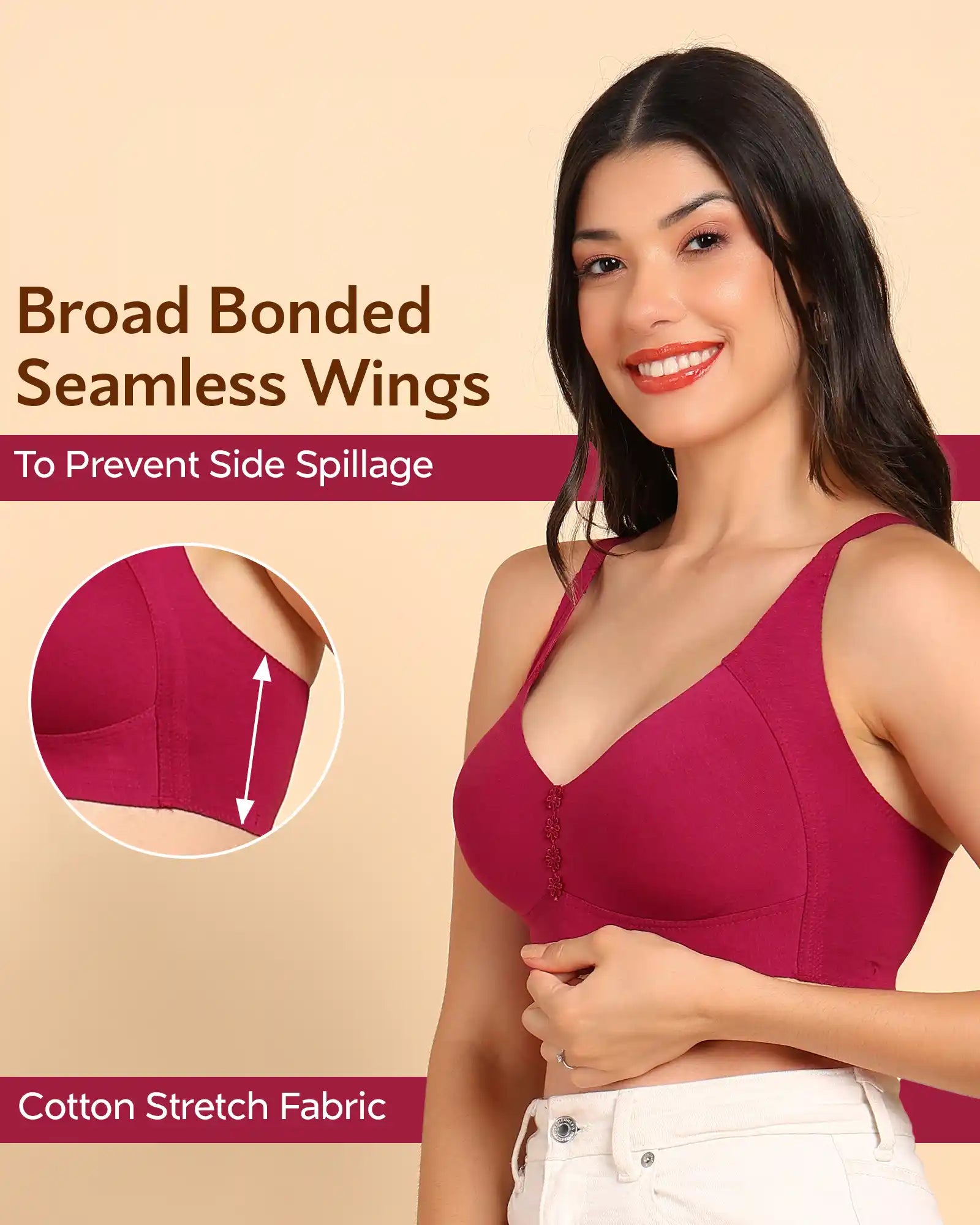 Swanz  Bonded Breathable Cotton Plus-Size Non-Padded M-Frame Minimiser with Hidden Concealer (SB-9303)