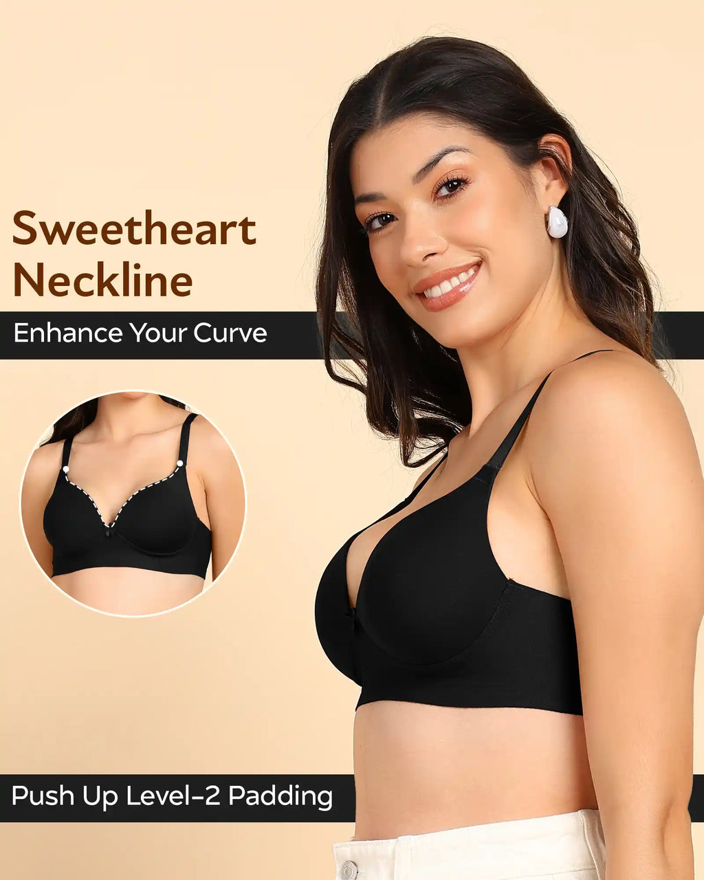 Swanz  Bonded Breathable Cotton Push-Up 3/4-Coverage Maximiser Bra (Level 2 Padding) (SB-97015)