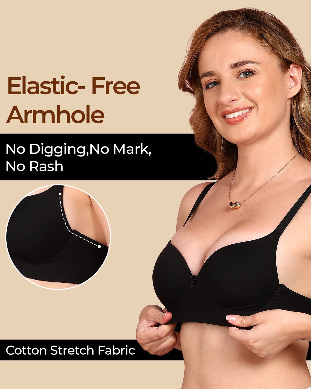 Swanz  Bonded Breathable Cotton Push-Up 3/4-Coverage Maximiser Bra (Level 2 Padding) (SB-97015)