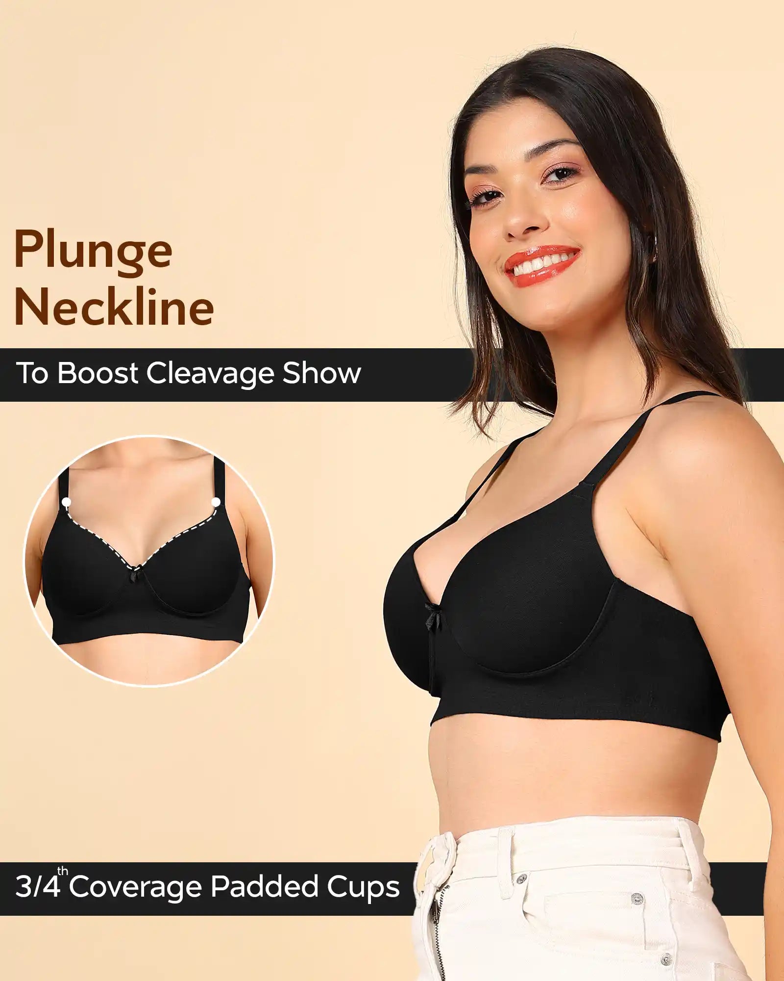Swanz  Bonded Breathable Cotton Push-Up 3/4-Coverage Bra (Level 3 Padding) (SB-93510)